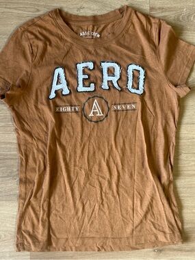 Aeropostale Rust Brown Logo Crew Tee